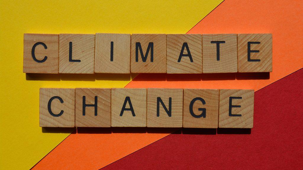 Climate change phrase on wooden cubes